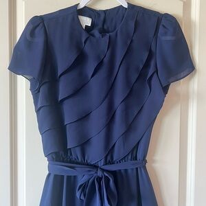 Vintage Navy Ruffle Top Sheer Dress with matching belt by The Limited